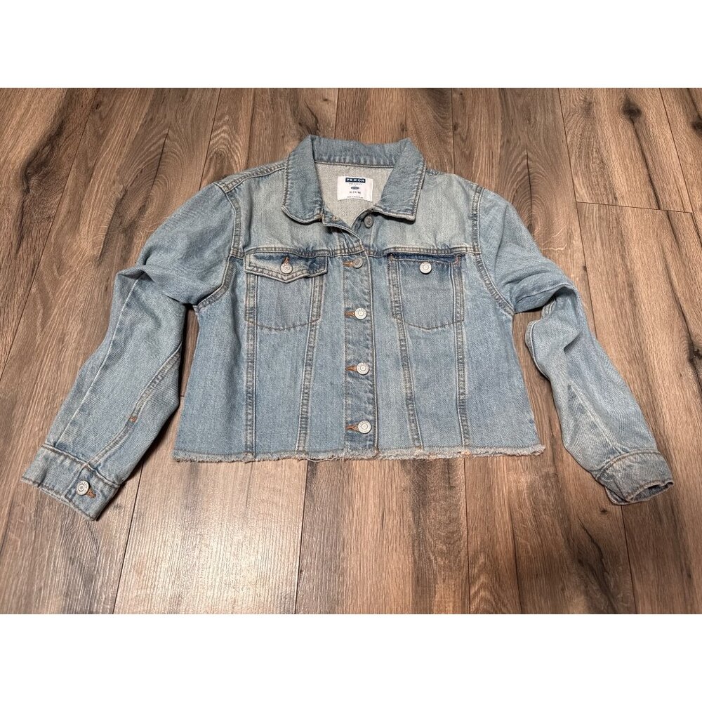 Old Navy PS X ON Distressed Light Wash Denim Jacket XL (14-16) Frayed Hem Button